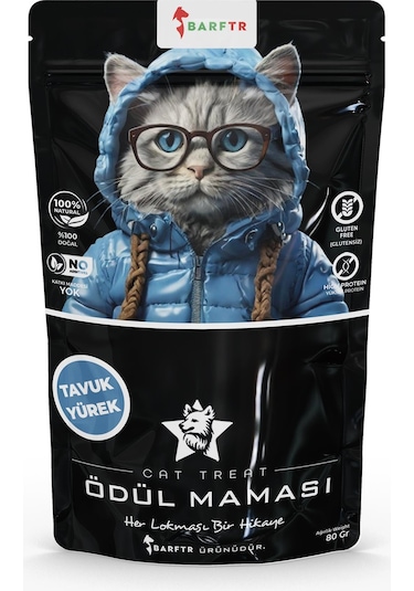Barftr Kediler İçin Tavuk Yürek Atıştırmalık Ödül Maması 80 G