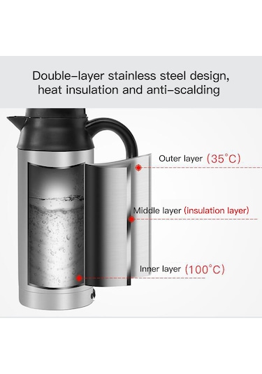 750ml Taşınabilir Paslanmaz Araba Elektrikli Su Isıtıcısı Gümüş 12V/120W