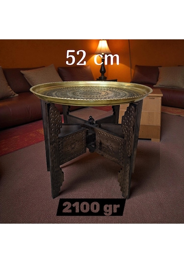 52 Cm El İşlemeli Otantik Desenli Kalın Urfa Pirinç Tepsi - Pirinç-tps453 Antik Bakır