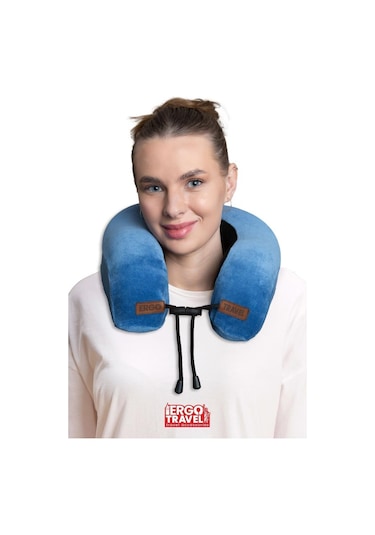 Lux Ortopedik Seyahat Yastığı Visco Boyun Destekli Seyahat Yastığı - Mavi Ergo Travel