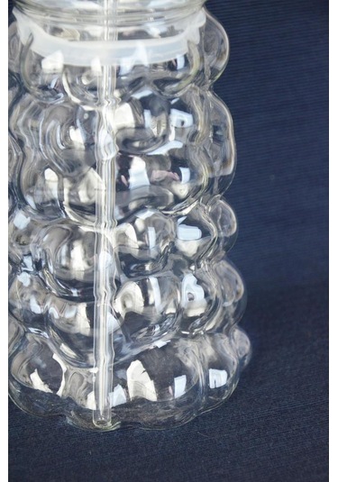 Mien Üzüm Desen Bubble Borosilikat Cam Pipetli Bardak 1 Litre Şefaf