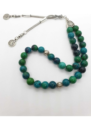 Sertifikalı Krizokol Doğal Taş Tesbih 8 Mm Yeşil Damarlı