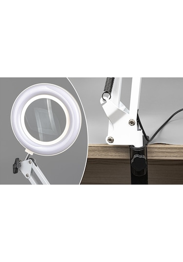 Akrobat Hareketli, 3 Diopter, Büyüteçli Led Işıklı Masa Çalışma Lambası, Mengeneli, Katlanabilir,