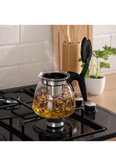 Porsima 5415 Isıya Dayanıklı 900 Ml Süzgeçli Cam Demlik Çay-bitki Çayı Demliği Şeffaf
