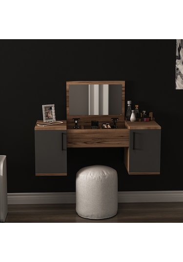 Arnetti Duvara Monte Mercan Aynalı Makyaj Masası Lidya Antrasit