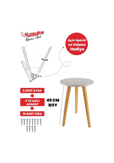 Konik Sehpa Ayağı 49 Cm 3 Adet - 3'lü Plastik Ayak Bağlantı Aparatı Ve Vidalar Hediye