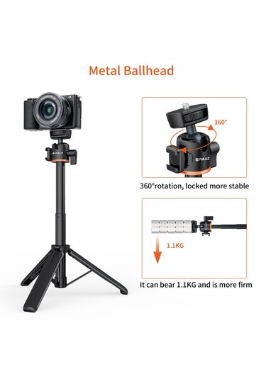 Puluz 360 Derece Top Kafa Soğuk Ayakkabı Selfie Çubuk Tripod