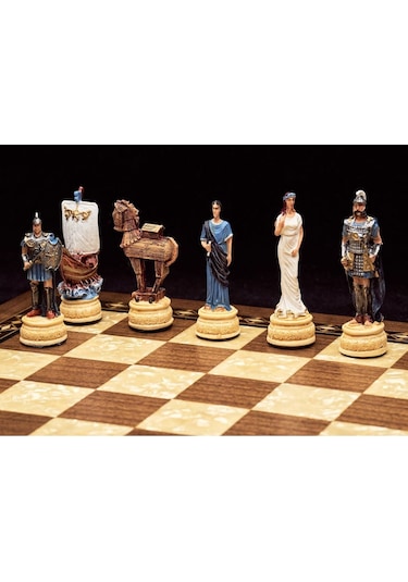 Sparta - Truva Satranç Takımı Şah 8 Cm Hektor, Aşil Ve Truva Atı Nın Destansı Çatışması