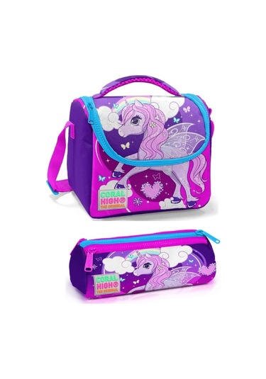 Coral High Kız Çocuk Mor Unicorn Beslenme Çantası Seti