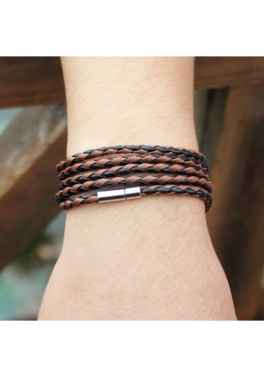 Gogoey Dbg9595 Erkek Deri Bileklik Siyah - Kahve Çok Renkli