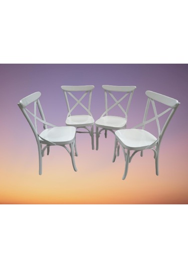 Bengimobilya Sandalye Çapraz Model Klasik Mobilya Kayın Torna Retro 4Adet Parl