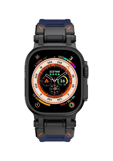 Novahub İos Watch Uyumlu 42mm Güçlü Explorer Tpu Saat Bant Siyah Mavi