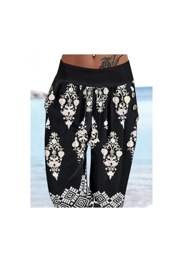 Kadın Beli Lastikli Etnik Desenli Kapri Süprem Pantolon Karışık
