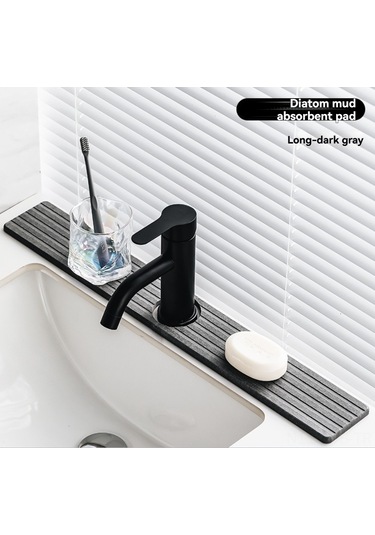 Symbee Diyatom Toprak Lavabo Su Emici Pad - Hızlı Kuruyan Mutfak/banyo Tezgahı Koruyucu - Koyu Gri 40x10cm Koyu Gri