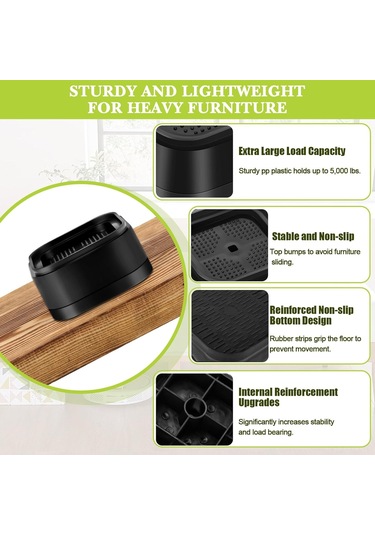 Hombey 8 Adet Yüksek Dayanıklı Masa Sandalye Divan Yükseklik Artırıcı, 1-3 İnç Ayarlanabilir, Siyah Plastik Mobilya Raise Blokları