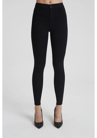 Janıe Siyah Yüksek Bel Önü Cepsiz Jegging Jean Pantolon C 4520-042