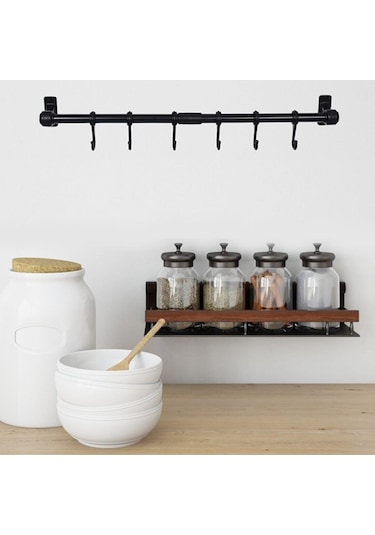 Duvara Monte Edilen 6 Kancalı Dekor Kaşıklık Ve Kupa Askısı Ahşap - Beyaz