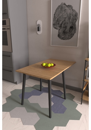 Vilinze Avanos Mdf Katlanır Ahşap Mutfak Masası - 70x80 Cm Naturel Siyah