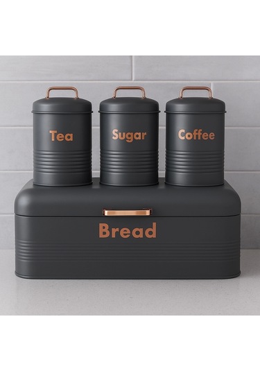 4 Lü Mutfak Seti Ekmeklikçay Kahve Şekerlik Gri 43x20 Gri