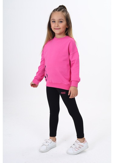 Toontoy Kız Çocuk Baskılı Taytlı Takım Fuşya