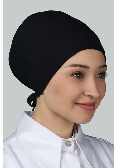 Altobeh Kadın Pratik Dikişsiz Bağcıklı Kaymayan Tesettür Penye Bone - Siyah