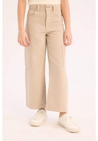 DeFacto Kız Çocuk Wide Leg Kargo Geniş Paça Jean Pantolon C0451A825SMBG122 Bej