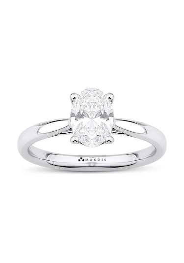 1.15 Karat Oval Tektaş Pırlanta Yüzük Beyaz Altın