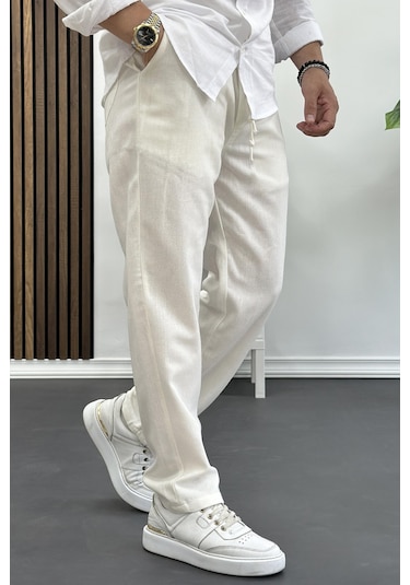 Edwoxmen Erkek Rahat Kesim Keten Pantolon Krem Edw138-krem Krem