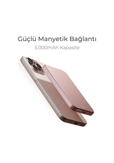 Woyax By Deji 5000 mAh 20 W Hızlı Taşınabilir Magsafe Powerbank Pembe