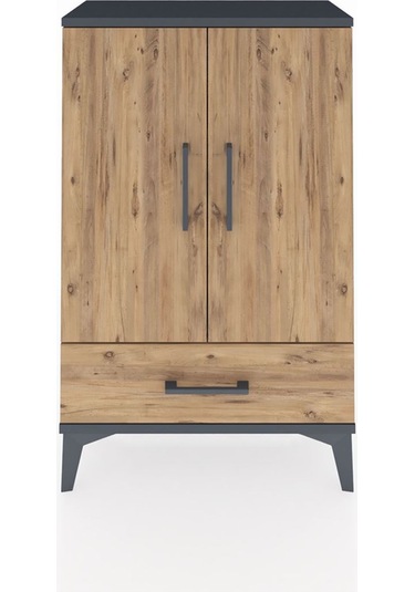 Arges Komodin 2 Raflı Tek Çekmeceli 2 Kapaklı 60x30x96 Antrasit-çam Antrasit