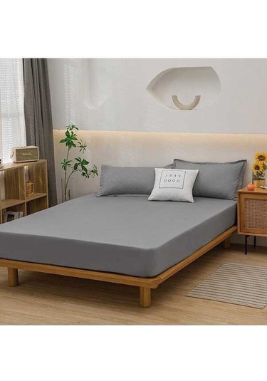 Novahub Açık Gri Yatak Örtüsü 150x200cm, Gömme Çarşaf, Kaymaz, Düz Renk, Yastık Kılıfı Dahil Değil Açık Gri