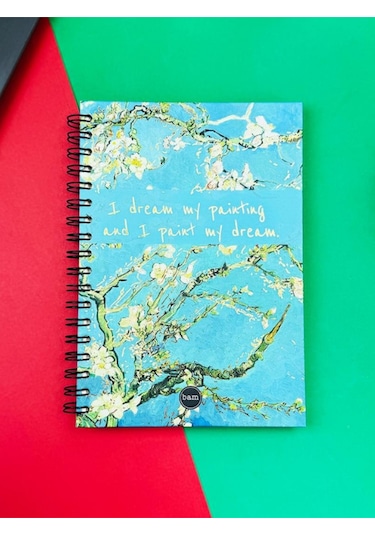 Van Gogh Badem Çiçeği Tasarımlı Spiralli Defter 1281 Mavi