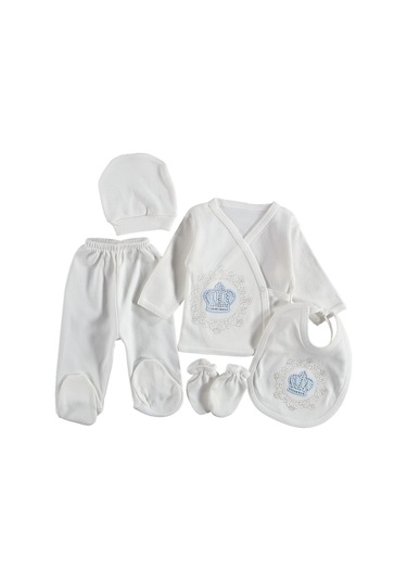 0-3 Aylık 5 Li Zıbın Seti Hastane Çıkış Seti %100 Pamuklu Kutusuz Mavi