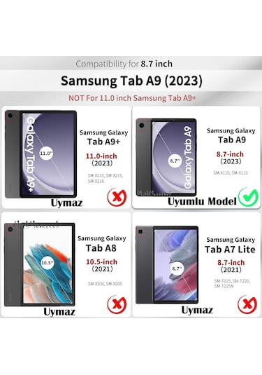 Samsung Galaxy Tab Uyumlu A9 8.7inç Sm-x110 Kılıf Smartakıllı Uyku Modlu