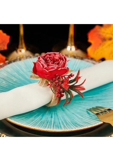 Trendooze Gaojunshop01 Turuncu Çiçekli Peçete Halkası, Canlı Dekorasyon Turuncu