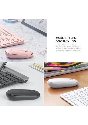 Reedark Logitech Pebble Beyaz Optik Mouse: İkili Bağlantı Bt + 2.4 Ghz , Ultra İnce Tasarım, 18 Ay Pil Ömrü, Sessiz Kaydırma Tekerleği