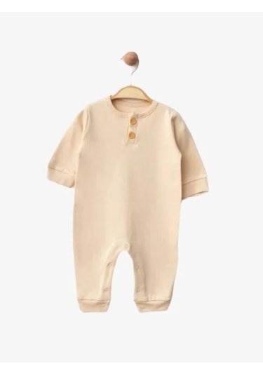 Zekids Bebek Düğmeli Organik Tulum-15480 Bej