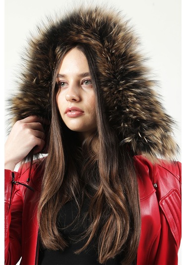 Dericlub Mistral Kadın Kapüşonlu Hakiki Deri Kaban B.kırmızı B.kırmızı Kırmızı