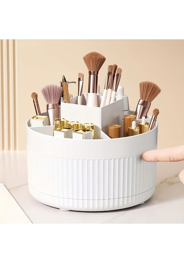 Chuangyinshop Beyaz 360 Derece Dönen Masaüstü Organizer - Kalem Fırça Ve Aksesuar Saklama Kutusu Beyaz