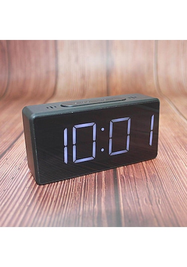 Aynalı Dijital Saat Ertelemeli Yatak Başı Çalar Saat Led Ekranlı 12/24 Saat Çift Formatlı Saat Pilsiz - Siyah Siyah
