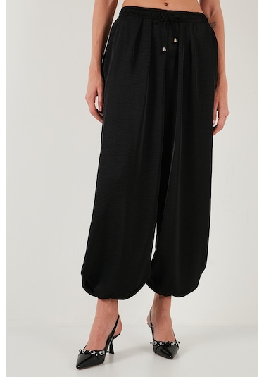 Lela Oversize Bağlamalı Balon Paça Saten Şalvar Bayan Pantolon 68351199 Siyah