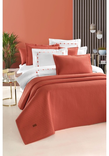 Elegante %100 Pamuk Saten Yatak Örtüsü Seti Mercan Bej