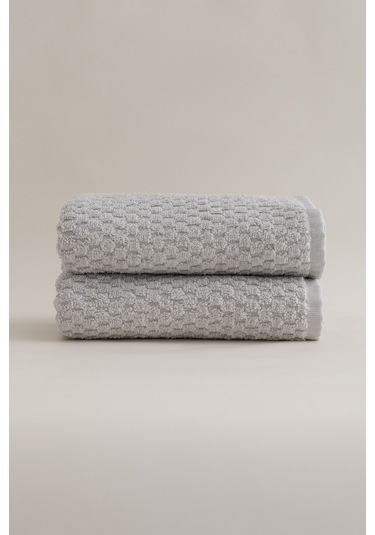 Ivory Gri Kabartma Dokulu Mikro Fiber %100 Pamuk 2li El Yüz Havlu Gri