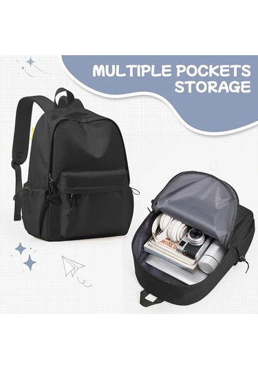 Honeybeeshop Siyah Büyük Kapasiteli Kadın Seyahat Sırt Çantası Hafif Uzay Temalı Çoklu Cep Ideal Siyah