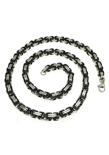 Çelik Kolye Kral Zincir Model 0.5 Mm Kalınlık 55 Cm Uzunluk Bizans Bağlantı Gümüş Silver Siyah Black Gümüş - Siyah