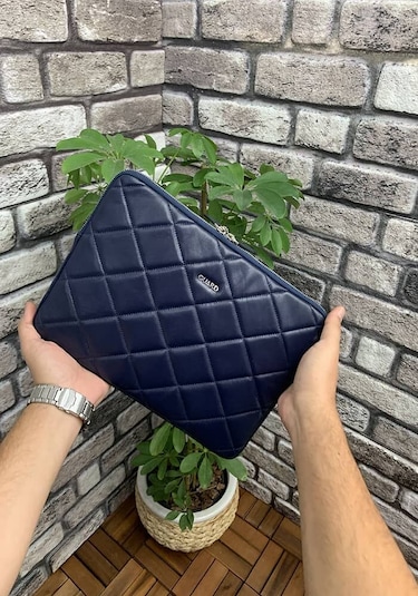 Guard Lacivert Large Capitone Clutch Çanta