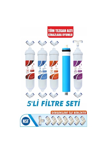 Kapalı Kasa Su Arıtma Cihazları Uyumlu Standart Membranlı 5'li Filtre Seti