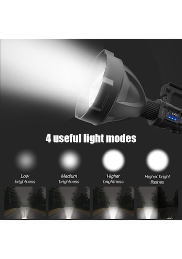 Wondernest W590 P50 10w Led El Feneri, 4 Modlu Dış Mekan Feneri, Tripodlu Siyah Dünya Aydınlatma Siyah