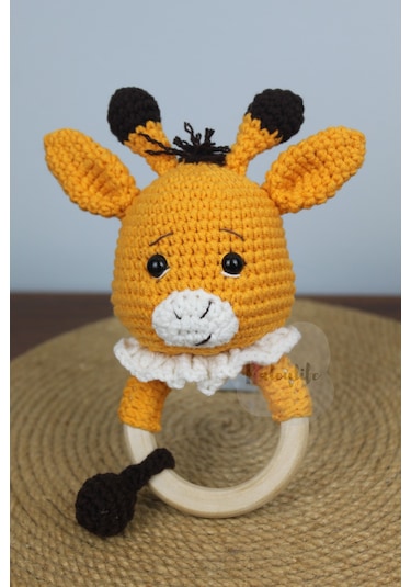 Aleylife Amigurumi Organik Zürafa Çıngırak Diş Kaşıyıcı Turuncu