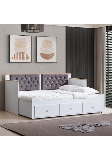 Alaçatı Divan Çekmeceli Açılır Çift Kişilik Karyola+soft Yatak
